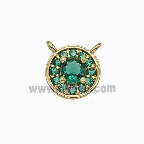 Copper Circle Pendant Pave Zirconia Green Crystal Glass 2loops Gold Plated