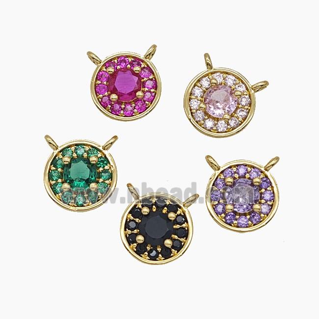 Copper Circle Pendant Pave Zirconia Crystal Glass 2loops Gold Plated Mixed