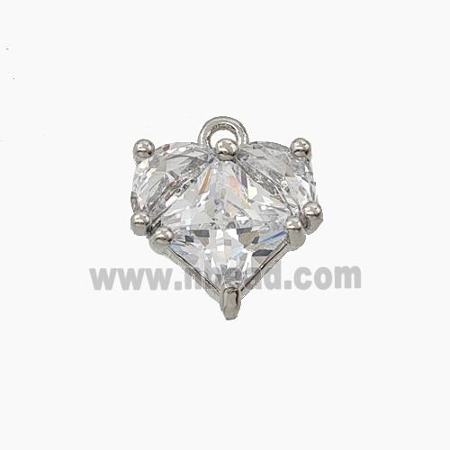 Copper Heart Pendant Pave Crystal Glass Platinum Plated