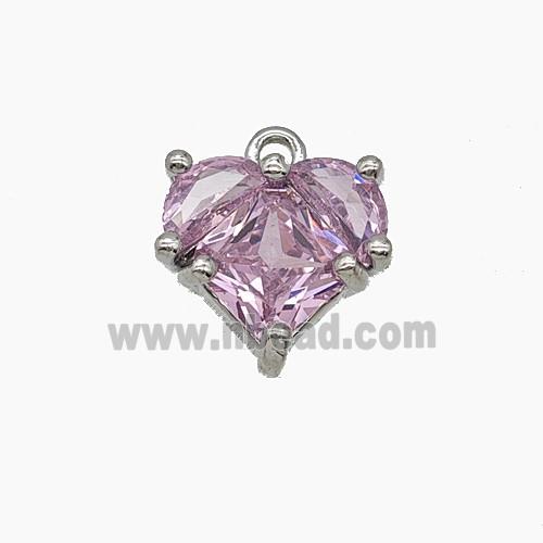 Copper Heart Pendant Pave Pink Crystal Glass Platinum Plated