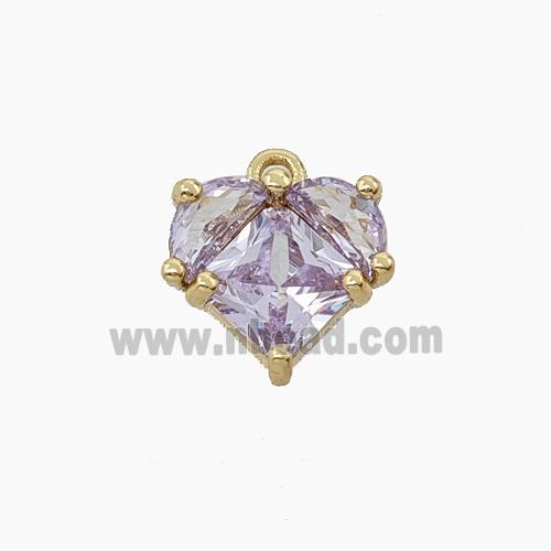 Copper Heart Pendant Pave Purple Crystal Glass Gold Plated