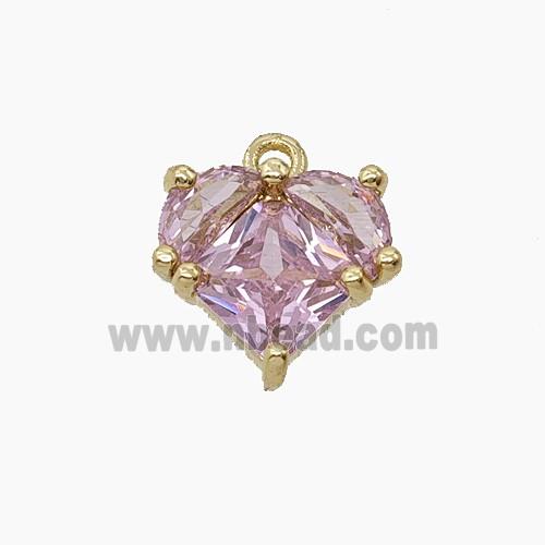 Copper Heart Pendant Pave Pink Crystal Glass Gold Plated
