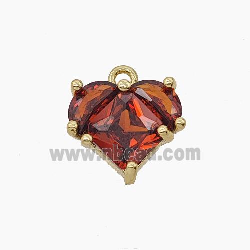 Copper Heart Pendant Pave Red Crystal Glass Gold Plated
