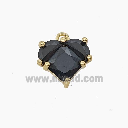 Copper Heart Pendant Pave Black Crystal Glass Gold Plated