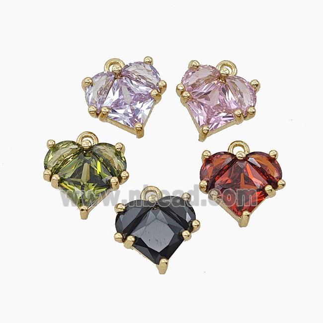 Copper Heart Pendant Pave Crystal Glass Gold Plated Mixed