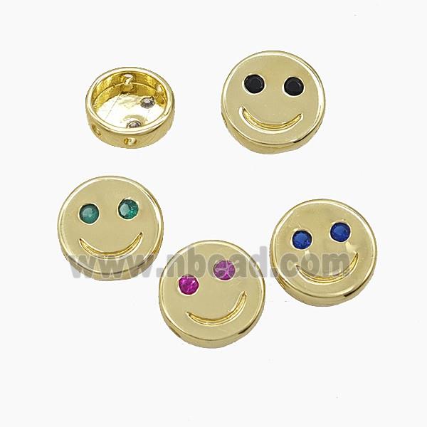 Copper Emoji Beads Pave Zirconia Smileface Button Gold Plated Mixed