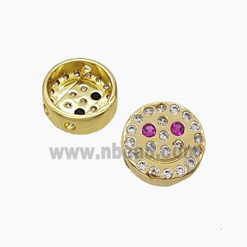 Copper Emoji Beads Pave Zirconia Smileface Button Gold Plated
