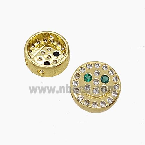 Copper Emoji Beads Pave Zirconia Smileface Button Gold Plated