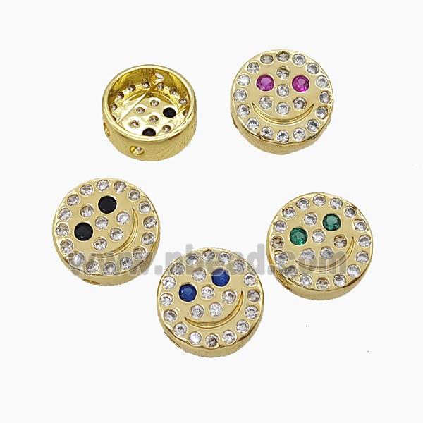Copper Emoji Beads Pave Zirconia Smileface Button Gold Plated Mixed