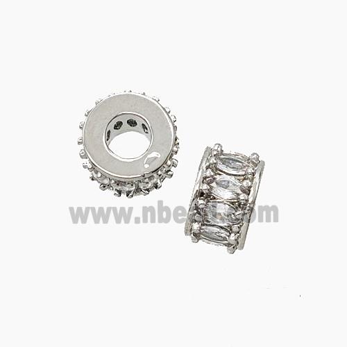 Copper Rondelle Beads Pave Zirconia Large Hole Platinum Plated