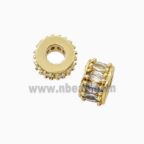 Copper Rondelle Beads Pave Zirconia Large Hole Gold Plated