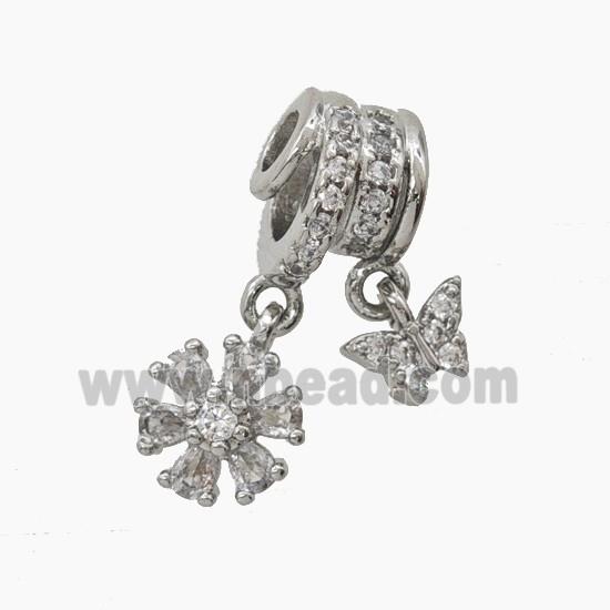 Copper Flower Butterfly Pendant Pave Zirconia Platinum Plated