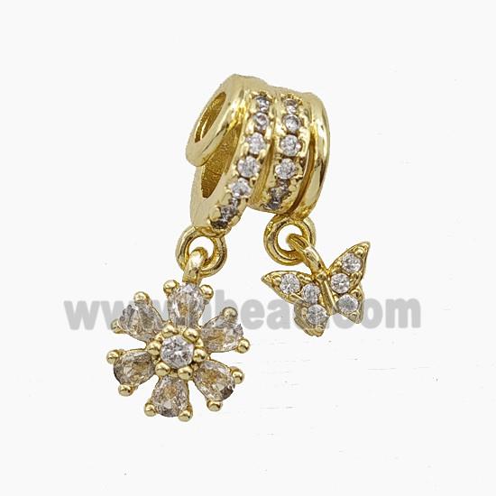 Copper Flower Butterfly Pendant Pave Zirconia Gold Plated