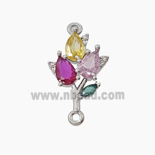 Copper Flower Connector Pave Zirconia Platinum Plated