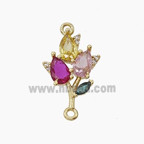 Copper Flower Connector Pave Zirconia Gold Plated
