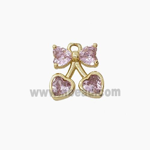 Copper Cherry Pendant Pave Pink Crystal Glass Gold Plated