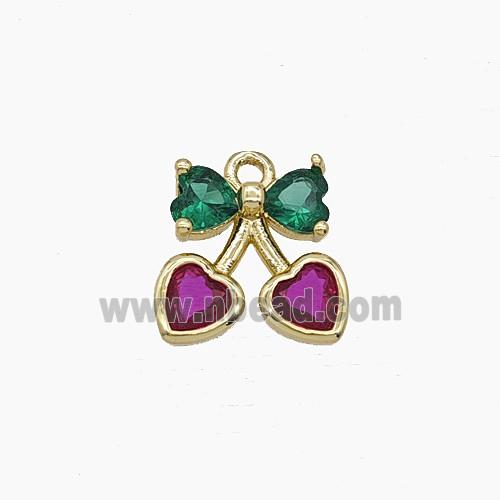 Copper Cherry Pendant Pave Crystal Glass Gold Plated