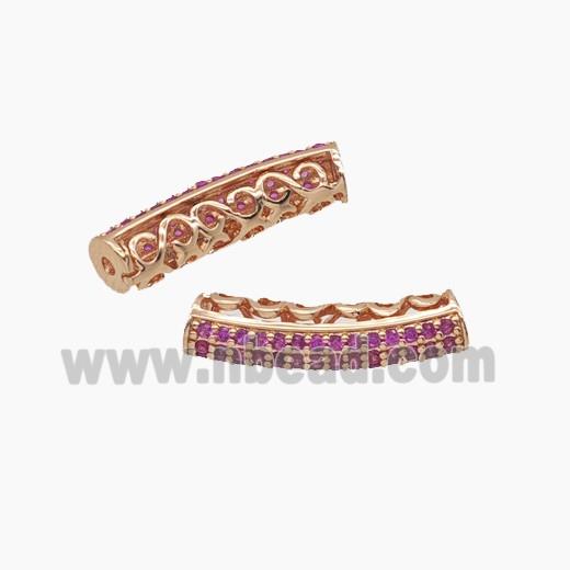 Copper Tube Beads Micropave Zirconia Curving Gold Plated