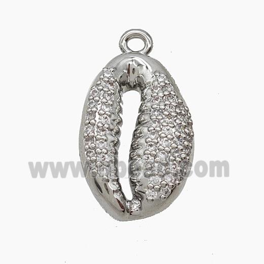 Copper Cowrie Shell Pendant Micropave Zirconia Platinum Plated