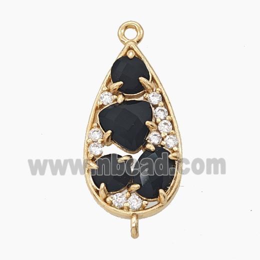Copper Teardrop Connector Pave Black Cateye Crystal Gold Plated