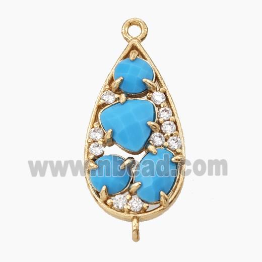 Copper Teardrop Connector Pave Turqblue Cateye Crystal Gold Plated