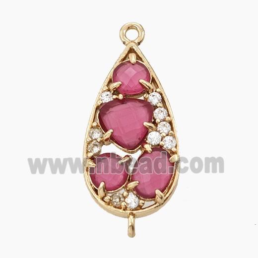 Copper Teardrop Connector Pave Pink Cateye Crystal Gold Plated
