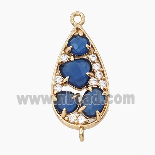 Copper Teardrop Connector Pave Blue Cateye Crystal Gold Plated