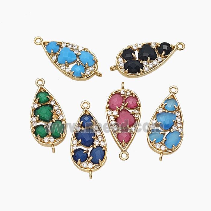 Copper Teardrop Connector Pave Cateye Crystal Gold Plated Mixed