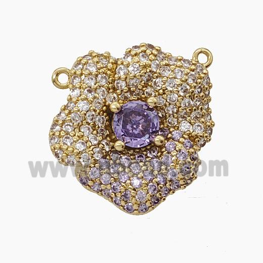 Copper Flower Pendant Micropave Zirconia 2loops Gold Plated