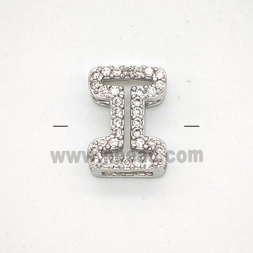 Copper Letter-I Beads Pave Zirconia Platinum Plated