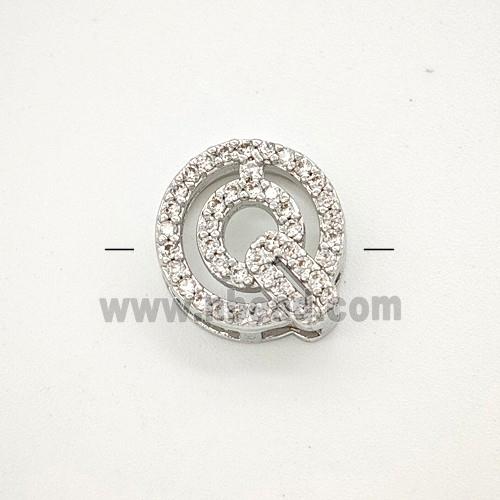 Copper Letter-Q Beads Pave Zirconia Platinum Plated