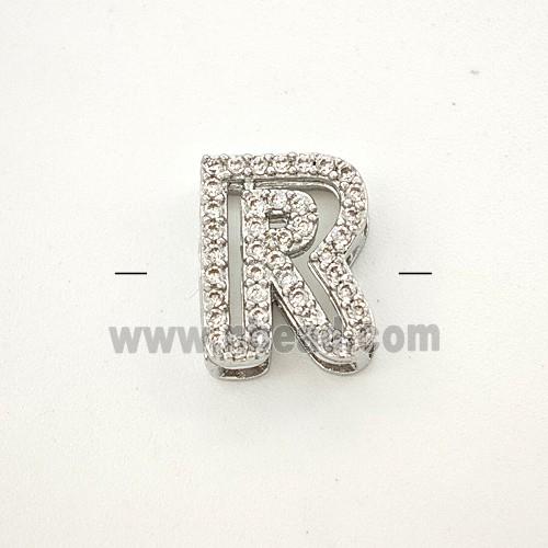 Copper Letter-R Beads Pave Zirconia Platinum Plated