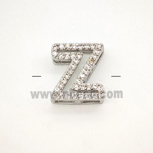 Copper Letter-Z Beads Pave Zirconia Platinum Plated