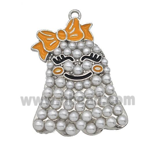 Halloween Ghost Charms Copper Pendant Pave Resin Enamel Bowknot Platinum Plated