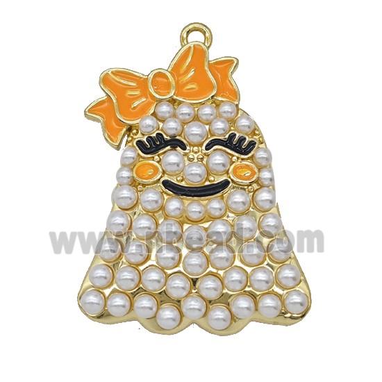 Halloween Ghost Charms Copper Pendant Pave Resin Enamel Bowknot Gold Plated