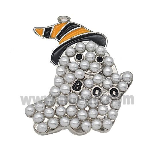Halloween Ghost Charms Copper Pendant Pave Resin Enamel Platinum Plated