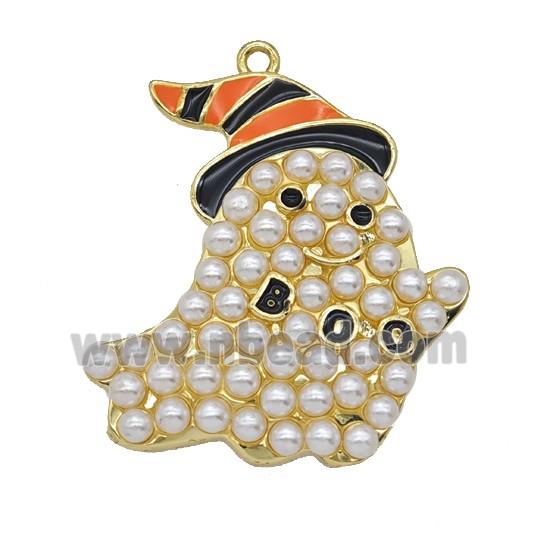Halloween Ghost Charms Copper Pendant Pave Resin Enamel Gold Plated