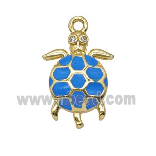 Copper Tortoise Pendant Blue Enamel Gold Plated