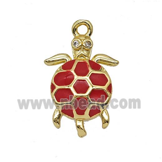 Copper Tortoise Pendant Red Enamel Gold Plated