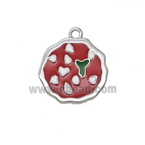 Copper Pizza Pendant Sweet Heart Red Enamel Platinum Plated