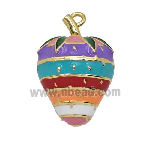 Copper Strawberry Pendant Multicolor Enamel Gold Plated