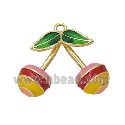 Copper Cherry Pendant Multicolor Enamel Gold Plated