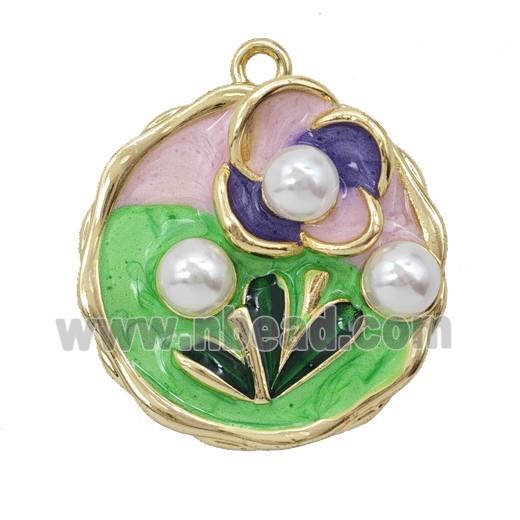 Copper Flower Pendant Pave Resin Enamel Gold Plated
