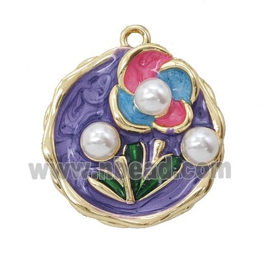 Copper Flower Pendant Pave Resin Enamel Gold Plated