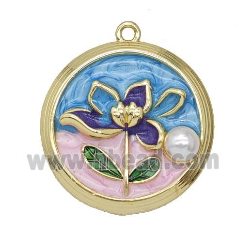Copper Flower Pendant Pave Resin Enamel Gold Plated