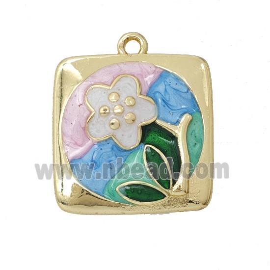 Copper Flower Pendant Pave Resin Enamel Gold Plated