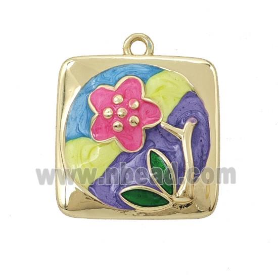 Copper Flower Pendant Pave Resin Enamel Gold Plated