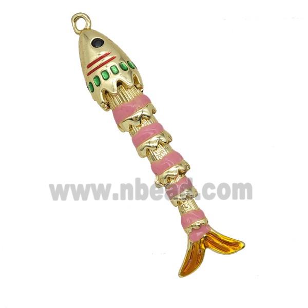Copper Fish Pendant Pink Enamel Gold Plated