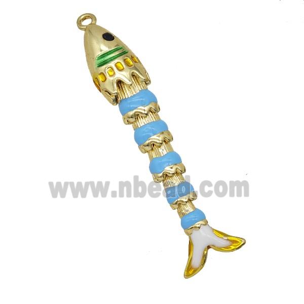 Copper Fish Pendant Blue Enamel Gold Plated