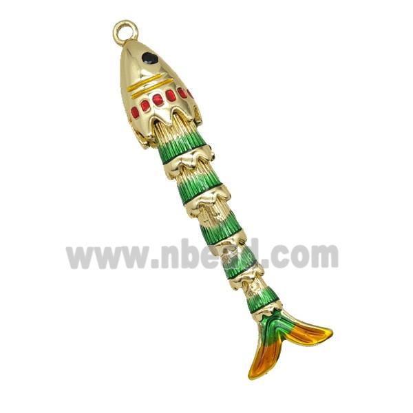 Copper Fish Pendant Green Painted Gold Plated